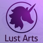 Lust Arts Logo - purple unicorn on lighter purple background