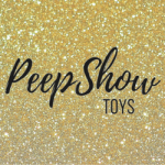 Peepshow Toys in script over gold glitter background